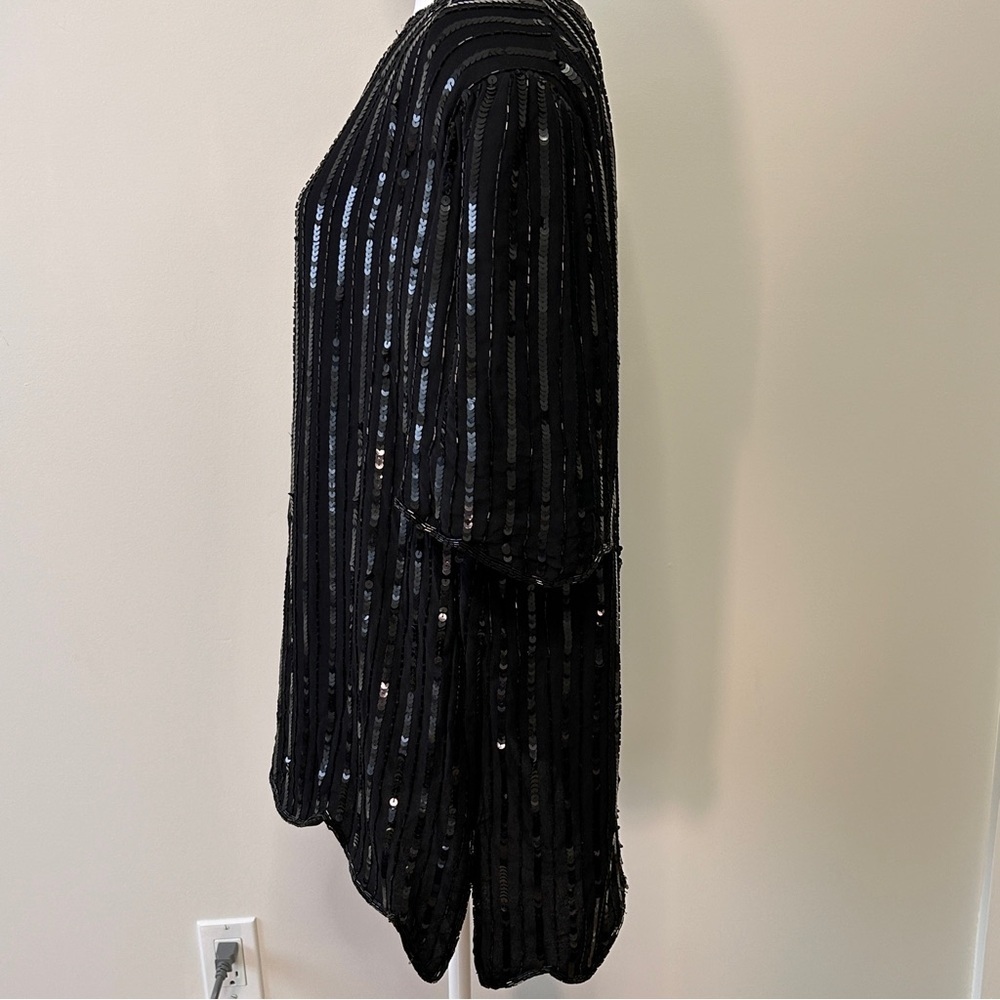 Holt Renfrew Women’s XL Elegant Black Sequin Tunic Top Scalloped Hem Holiday - Picture 6 of 15